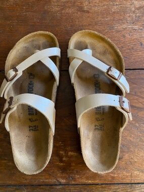 Birkenstock Cream Leather Double-Strap Sandals